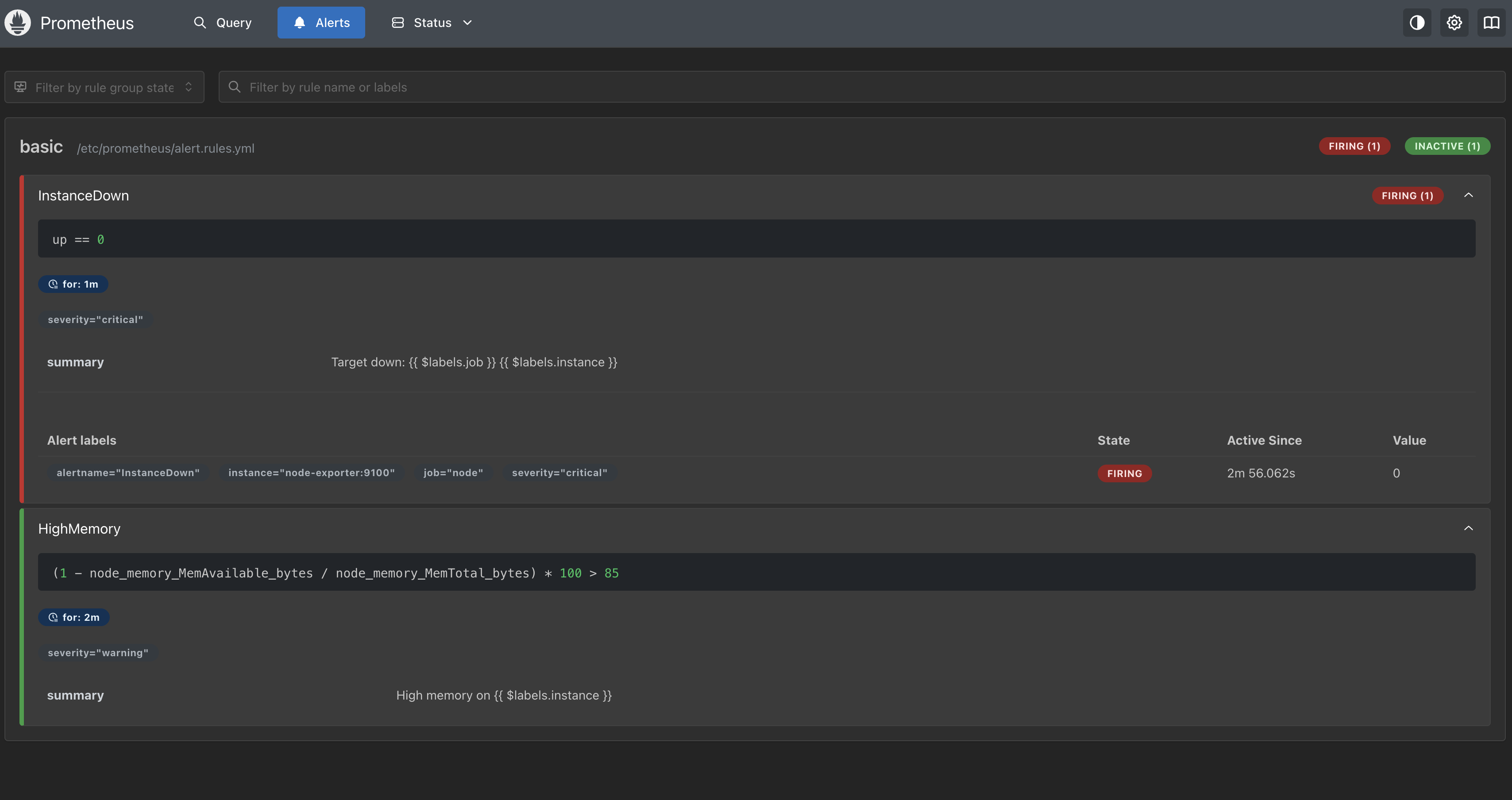 Prometheus Alerts — InstanceDown FIRING